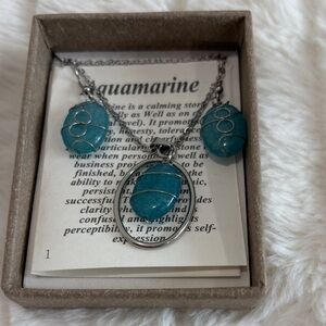 Aquamarine Silver Necklace and Earring Set